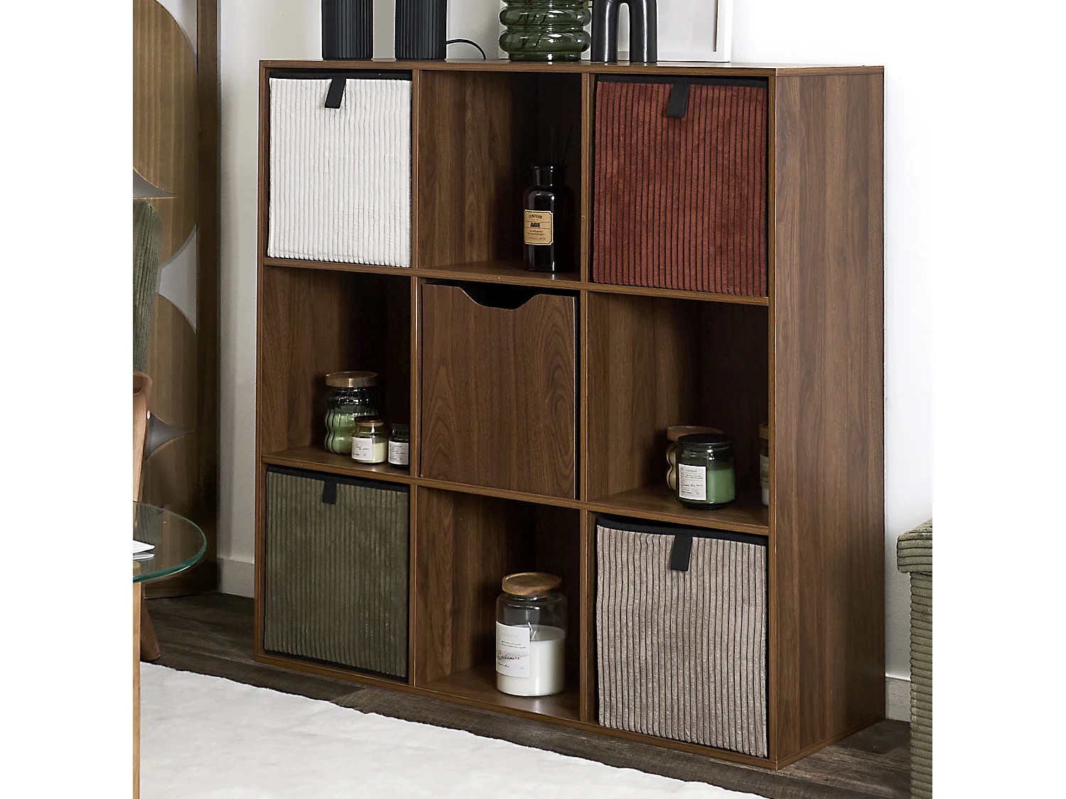 Cube De Rangement Pliable Bois Fonce 30x30cm Marron, Noir