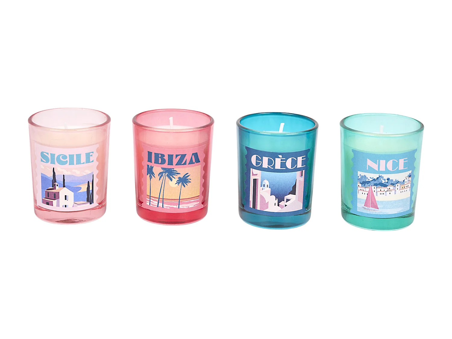 Bougie Parfumee X4 Coffret Voyage Bleu, Violet, Rose, Gris