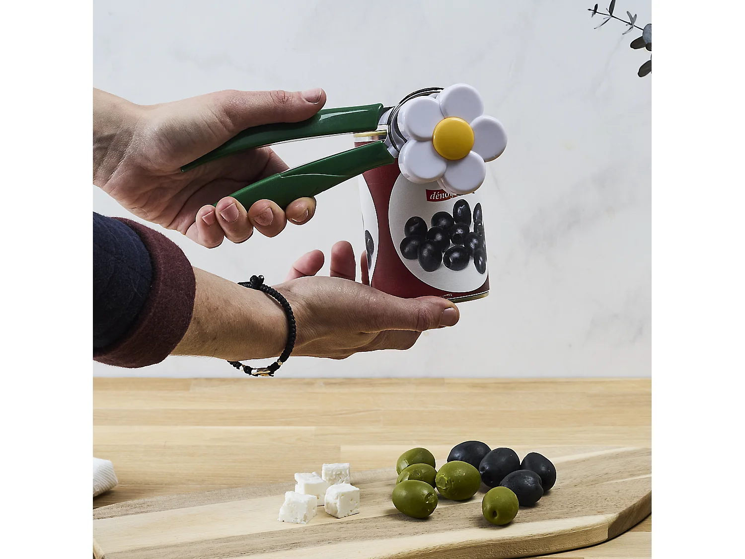 Ouvre Boite Floral Vert, Blanc, Jaune