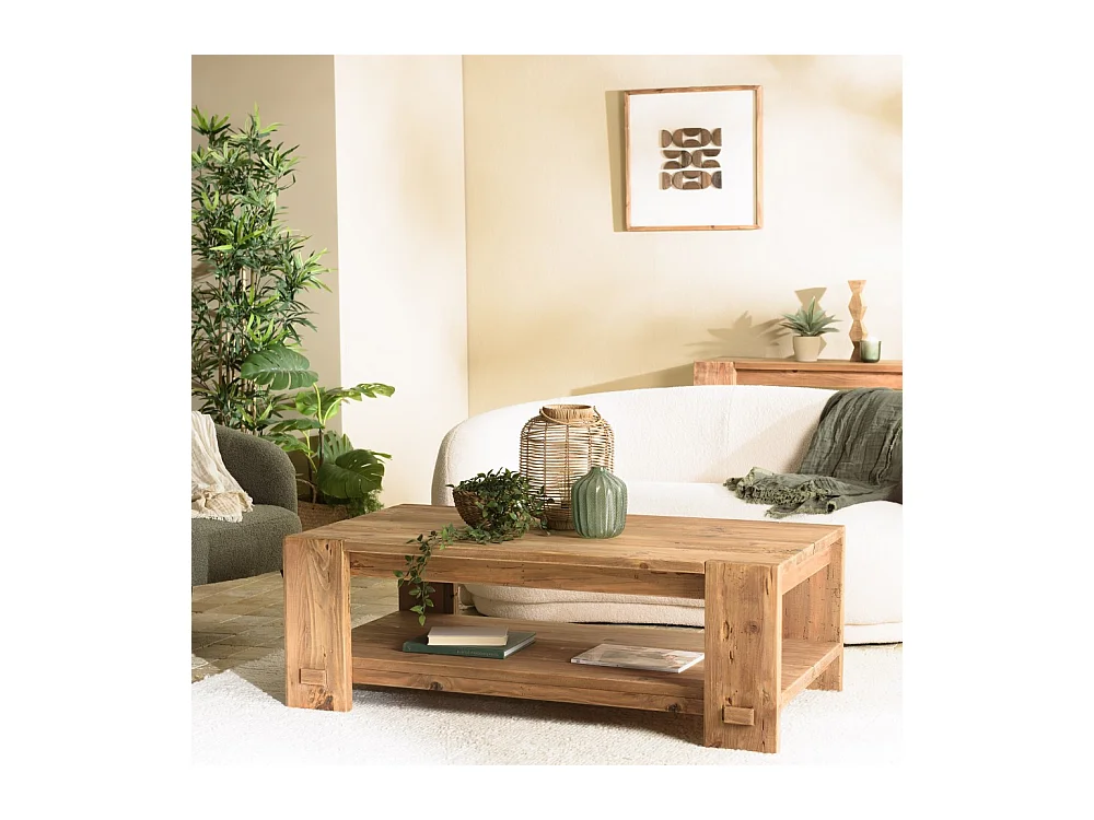 SANDY - Table basse rectangulaire 132x71cm bois pin recyclé