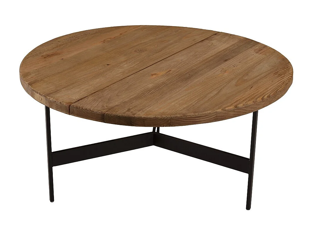 DANDY - Table basse ronde 70x70cm bois pin recyclé et pieds métal noir