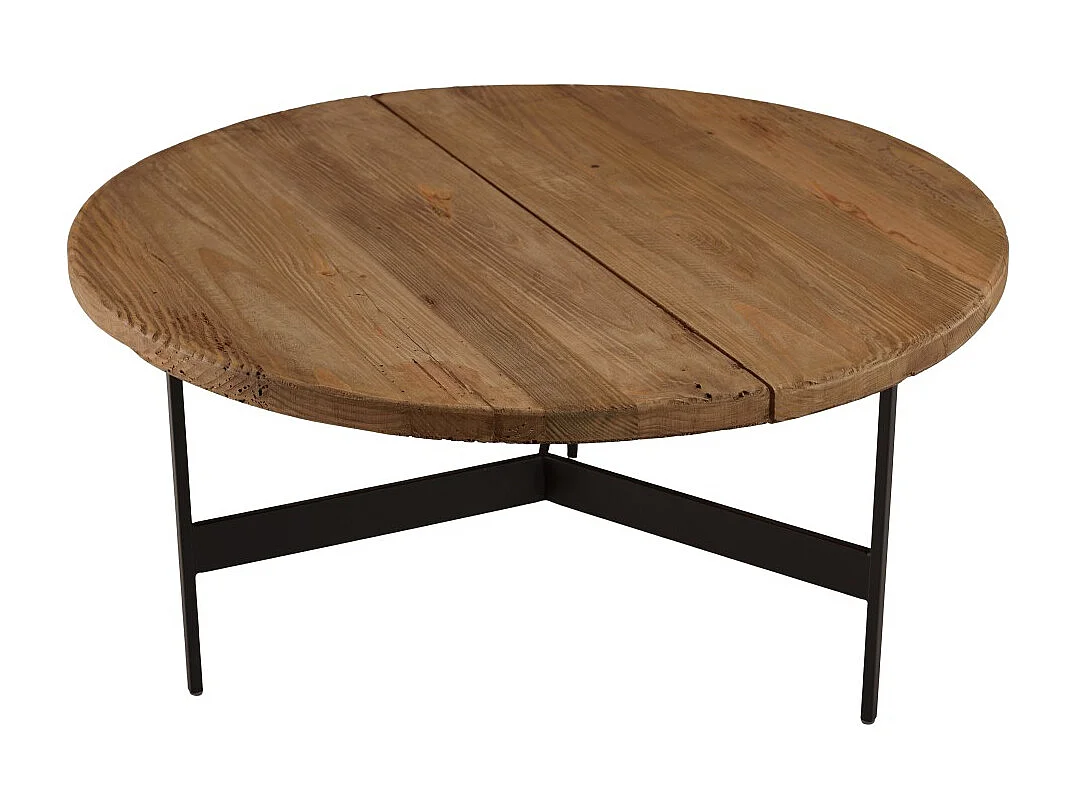 DANDY - Table basse ronde 70x70cm bois pin recyclé et pieds métal noir