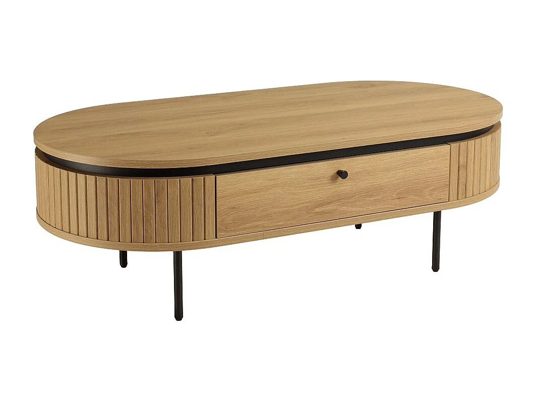 ETHAN - Table basse arrondie bois couleur naturelle 2 tiroirs