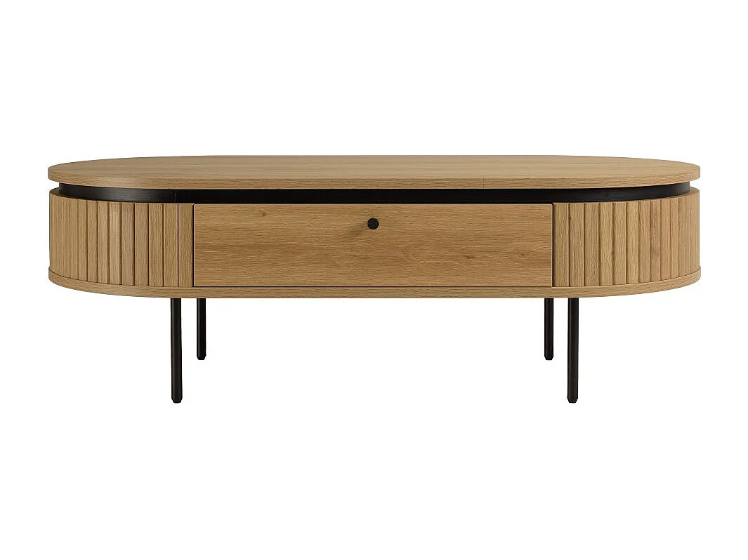 ETHAN - Table basse arrondie bois couleur naturelle 2 tiroirs