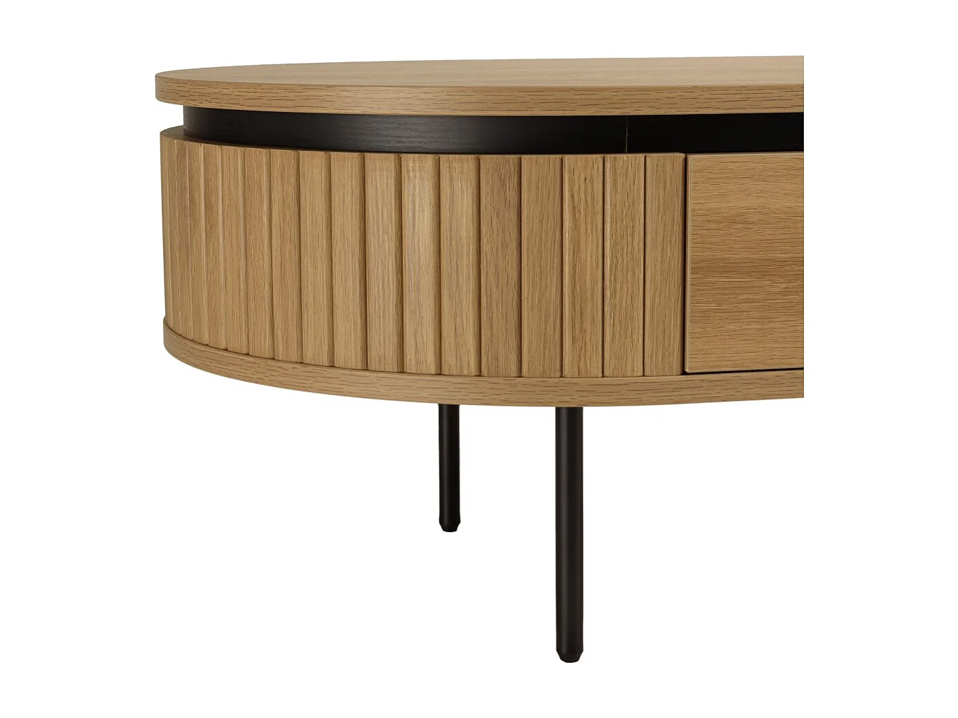 ETHAN - Table basse arrondie bois couleur naturelle 2 tiroirs