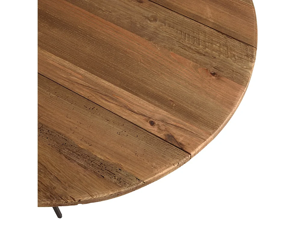 DANDY - Table basse ronde 90x90cm bois Pin recyclé et pieds métal noir