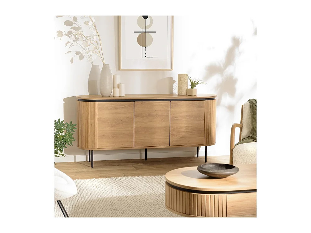 ETHAN - Buffet arrondi couleur naturelle 3 portes