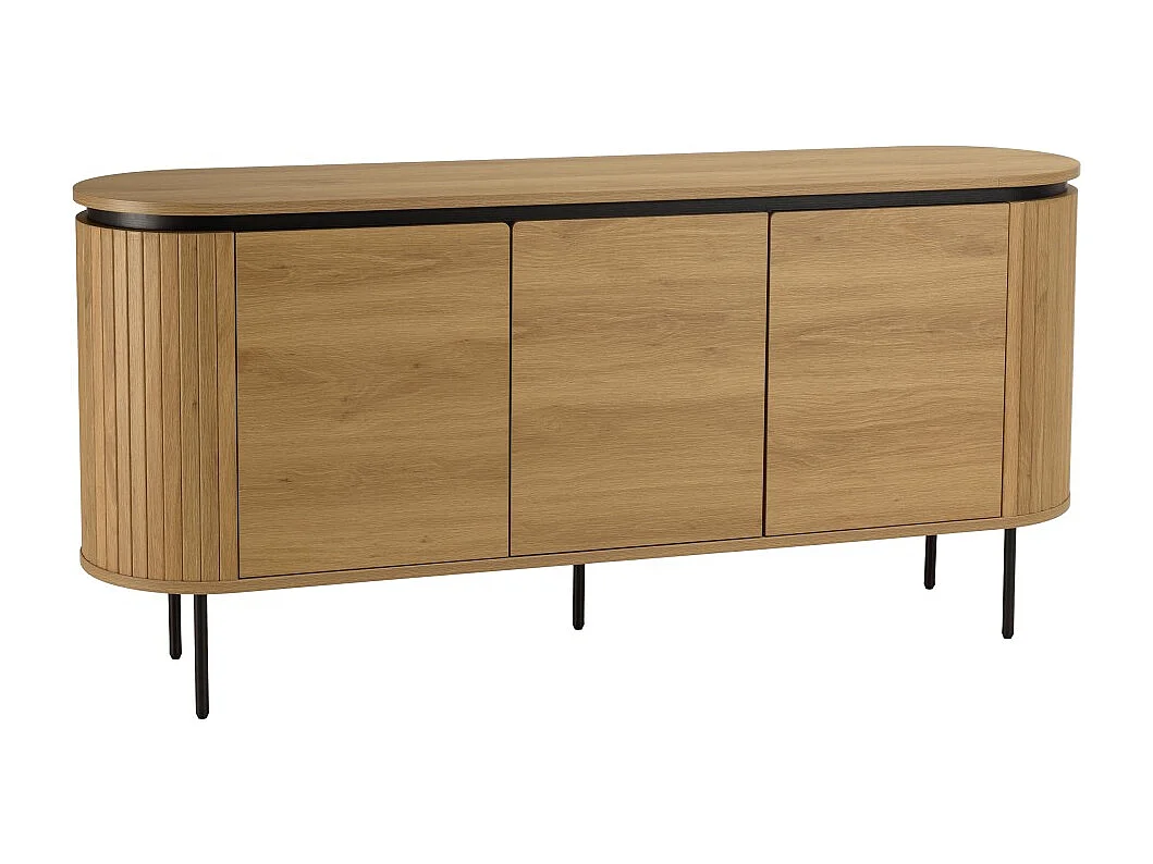 ETHAN - Buffet arrondi bois couleur naturelle 3 portes