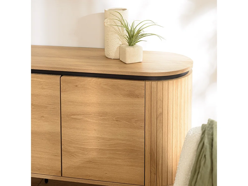 ETHAN - Buffet arrondi bois couleur naturelle 3 portes