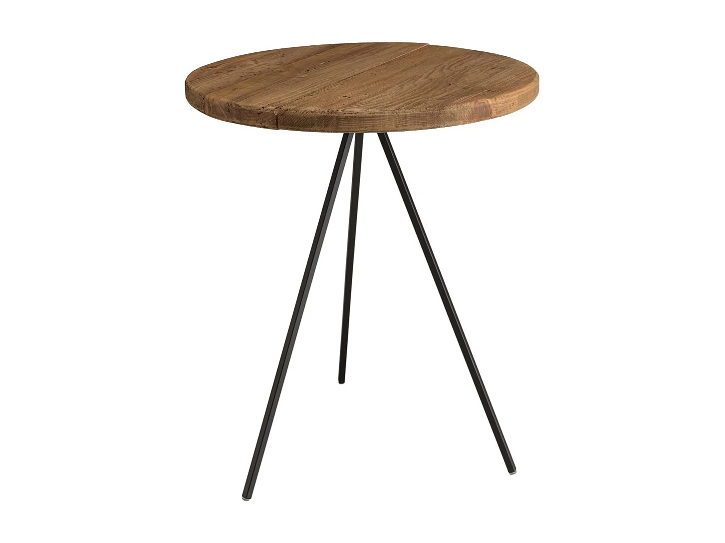 DANDY - Table basse ronde 70x70cm bois Pin recyclé et pieds métal noir
