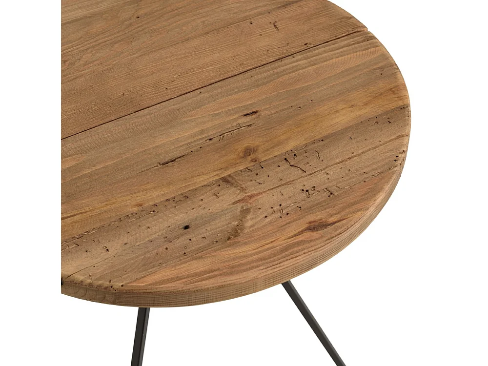 DANDY - Table basse ronde 70x70cm bois Pin recyclé et pieds métal noir