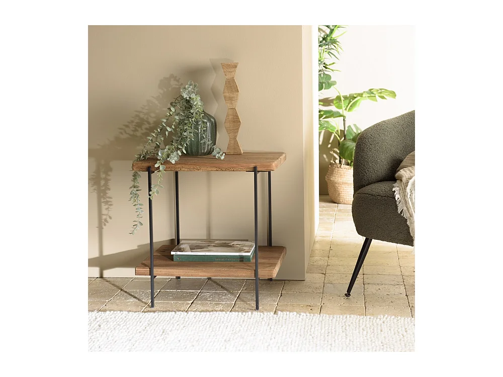 DANDY - Table d'appoint rect. 50x42cm bois Pin recyclé et pieds métal