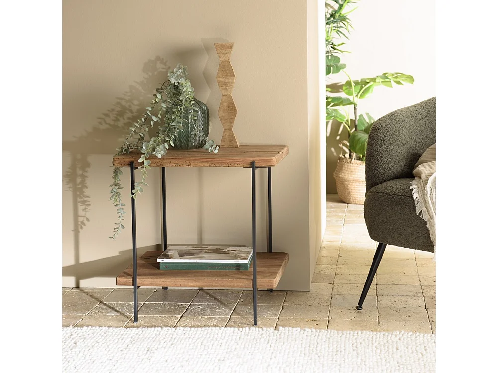 DANDY - Table d'appoint rect. 50x42cm bois Pin recyclé et pieds métal