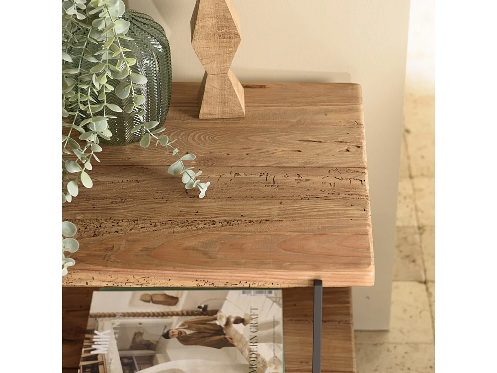 DANDY - Table d'appoint rect. 50x42cm bois Pin recyclé et pieds métal