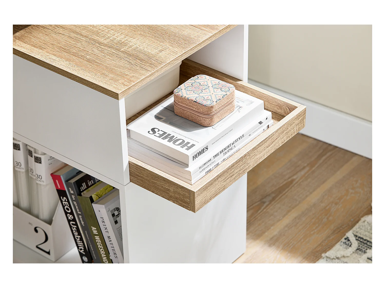SoBuy Caisson de Bureau Mobile Tiroir Amovible Compartiments Mélaminé Blanc 400x460x860mm