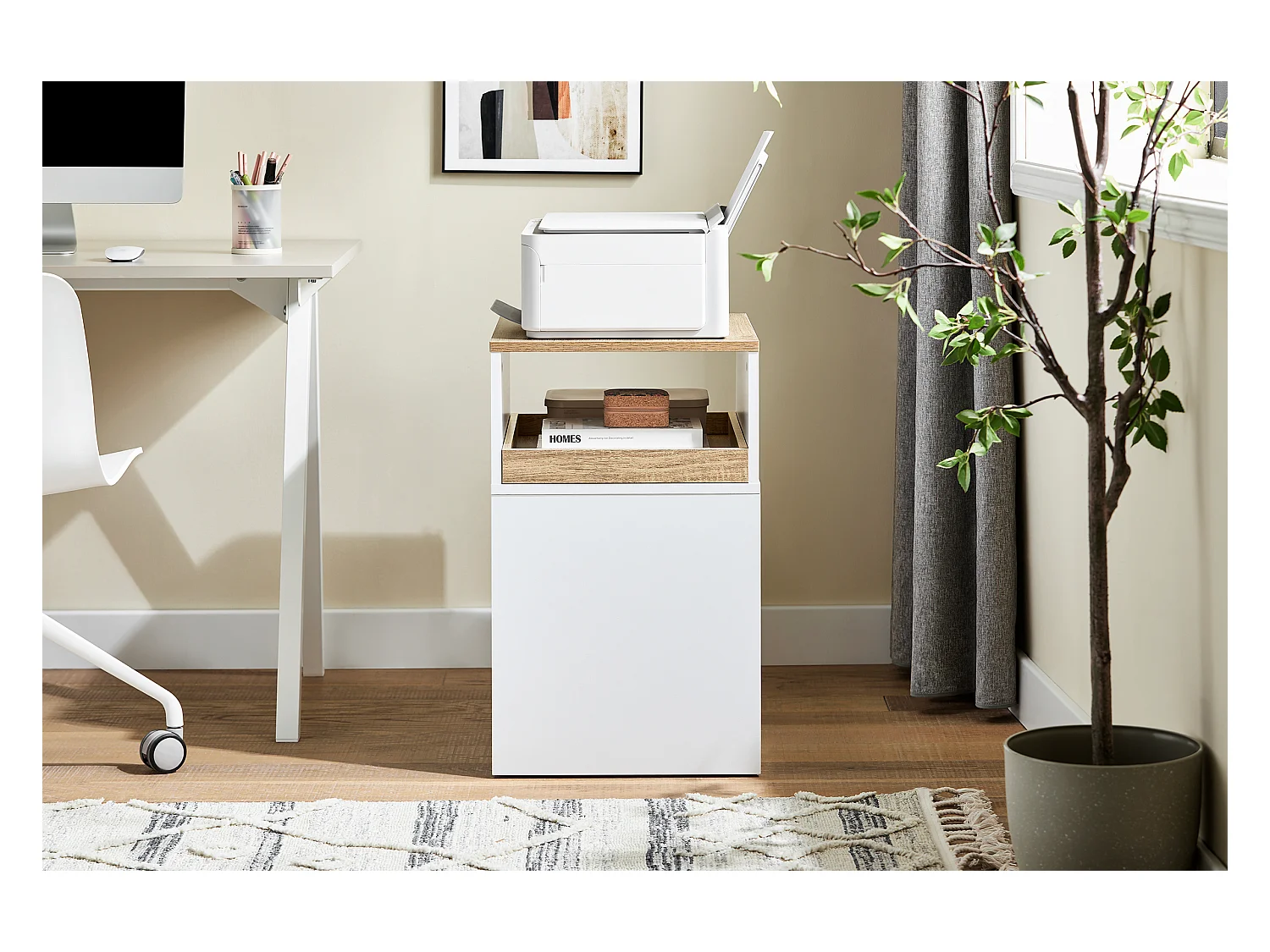 SoBuy Caisson de Bureau Mobile Tiroir Amovible Compartiments Mélaminé Blanc 400x460x860mm