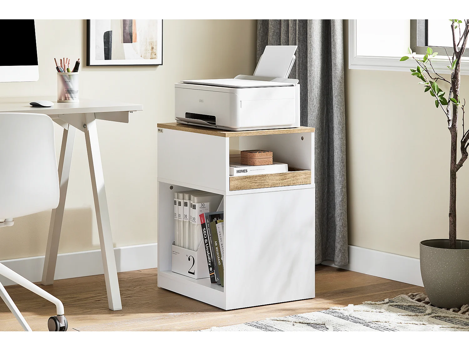 SoBuy Regał biurowy z szufladami biały 80x40x119 cm