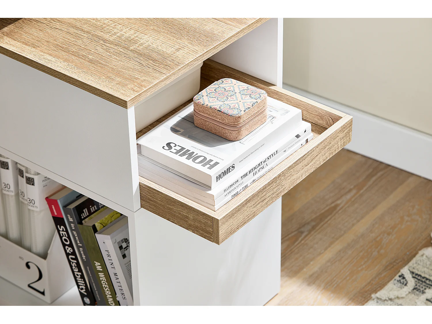 SoBuy Regał biurowy z szufladami biały 80x40x119 cm