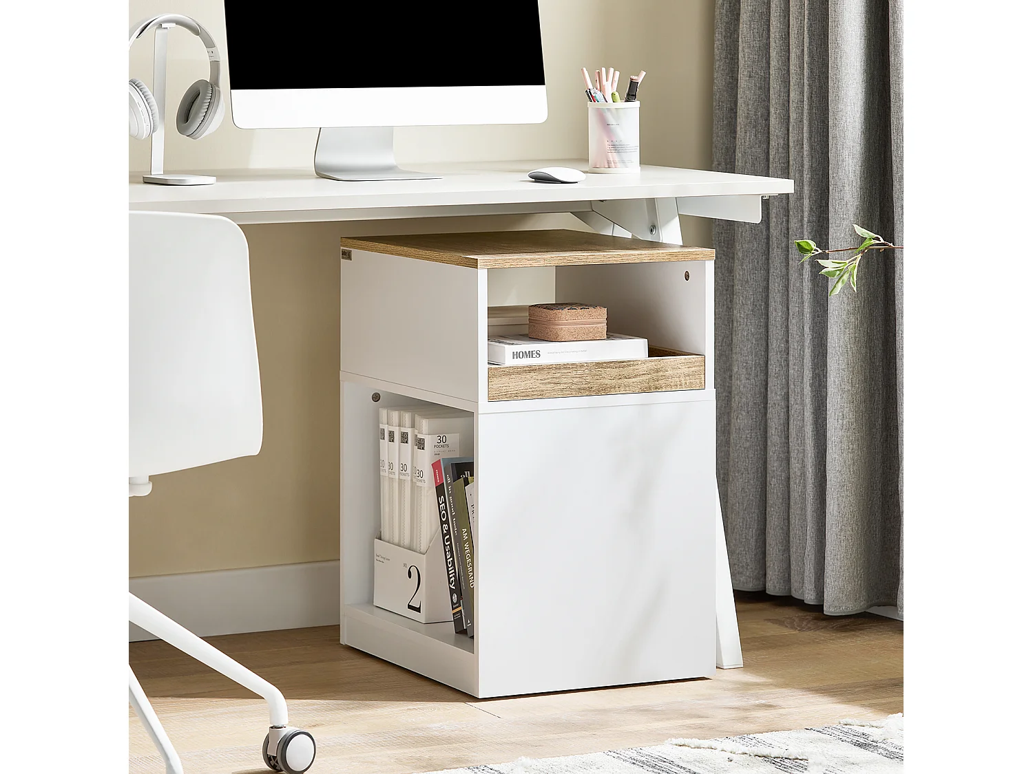 SoBuy Regał biurowy z szufladami biały 80x40x119 cm