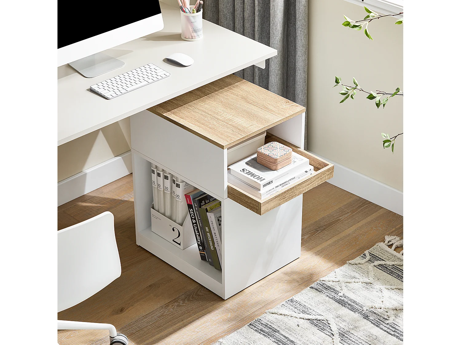 SoBuy Regał biurowy z szufladami biały 80x40x119 cm