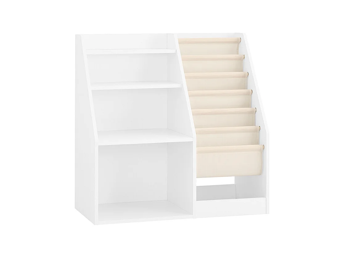 SoBuy Bibliothèque Montessori Enfants avec 3 Étagères et Panier Rangement Jouets Multifonctionnelle Blanc 80x40x80cm