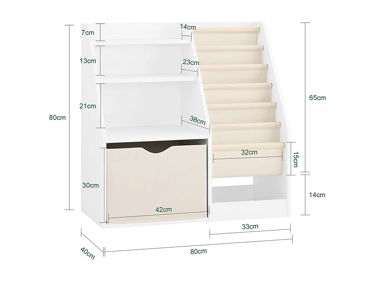 SoBuy Estantería infantil Montessori con 3 estantes y 1 cesta multifuncional para juguetes ahorra espacio Blanco 80x40x80cm