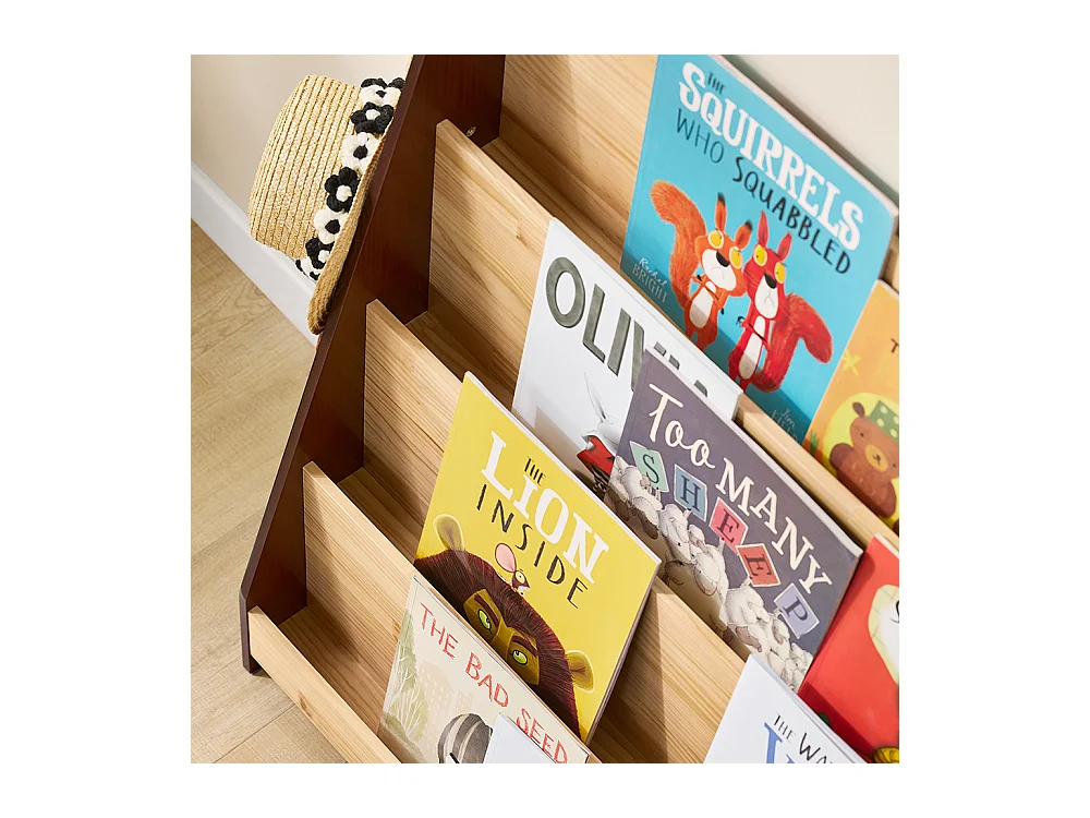 SoBuy Kinder Montessori Bücherregal mit 4 Fächern 2 Haken Spielzeugbox Naturholz 91x30x89 cm