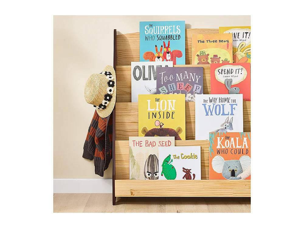 SoBuy Kinder Montessori Bücherregal mit 4 Fächern 2 Haken Spielzeugbox Naturholz 91x30x89 cm