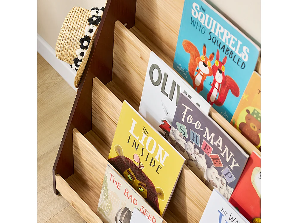 SoBuy Bibliothèque Montessori Enfants 4 compartiments 2 crochets Coffre à jouets Naturel 91x30x89 cm