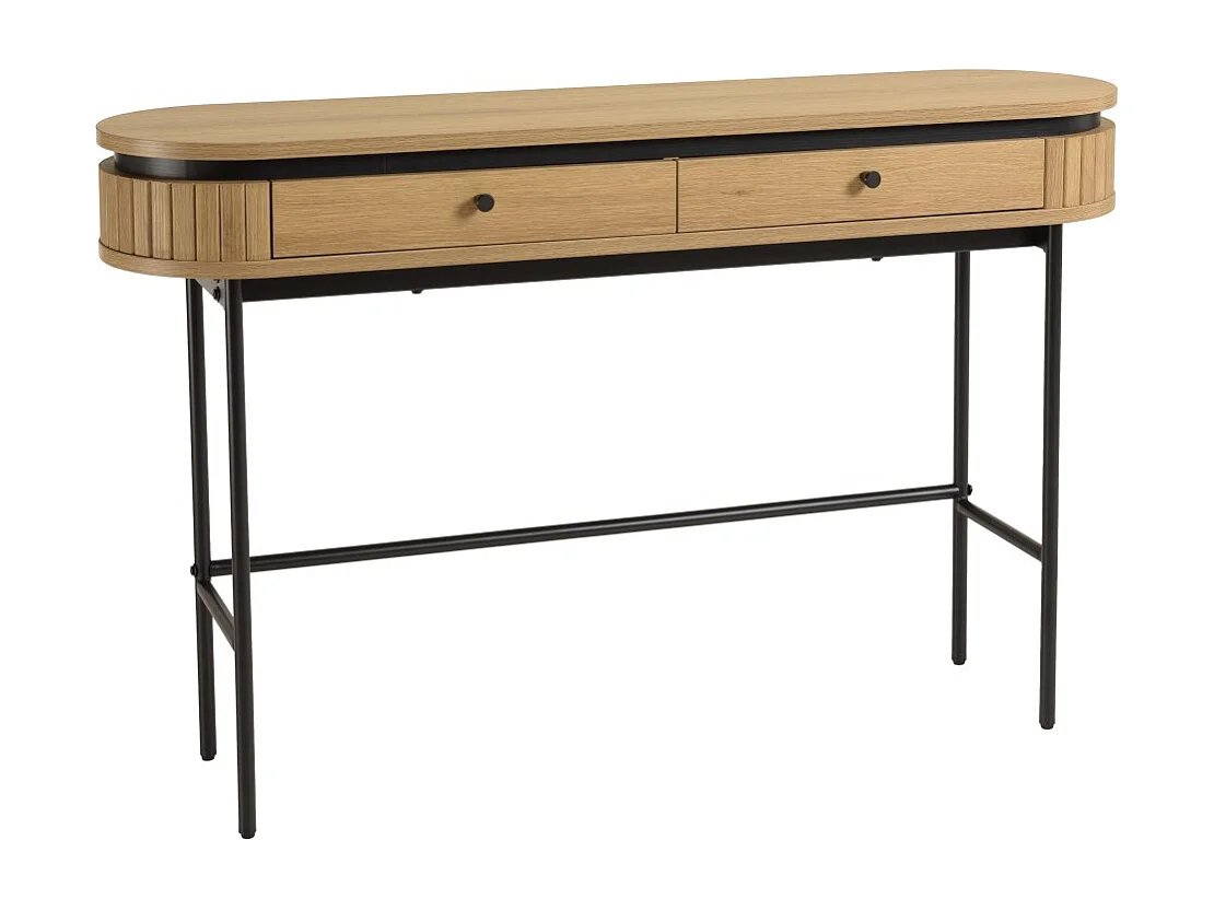 ETHAN - Console arrondie bois 2 tiroirs couleur naturelle
