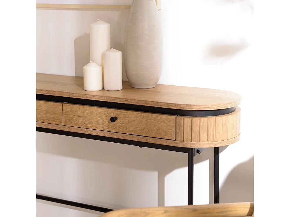 ETHAN - Console arrondie bois 2 tiroirs couleur naturelle