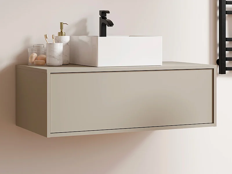 Waschbeckenunterschrank hängend mit Einzelwaschbecken - Beige - 94 cm - TEANA II