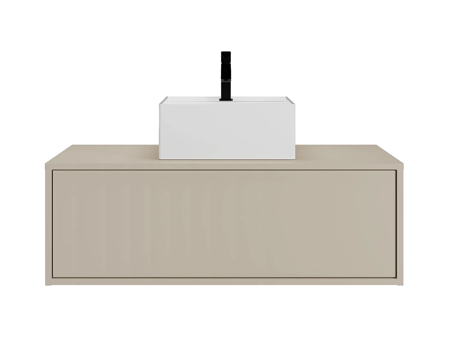 Meuble de salle de bain suspendu beige avec simple vasque carrée - 94 cm - TEANA II