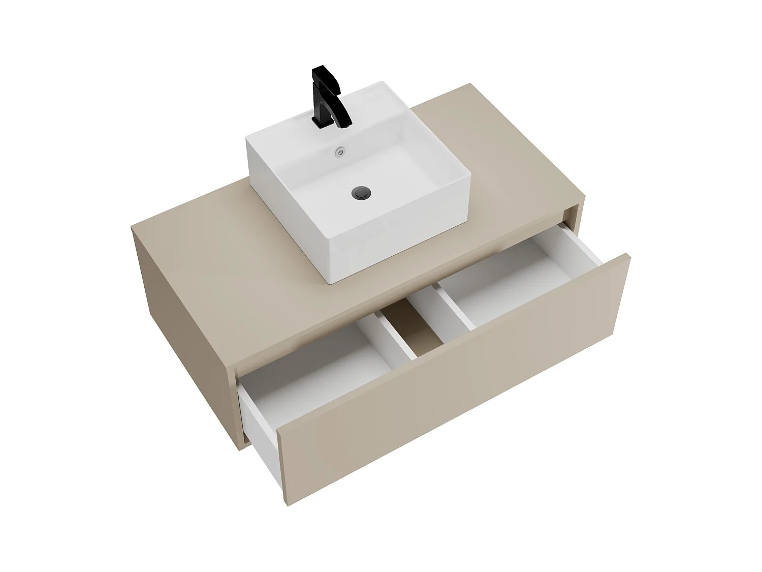 Meuble de salle de bain suspendu beige avec simple vasque carrée - 94 cm - TEANA II