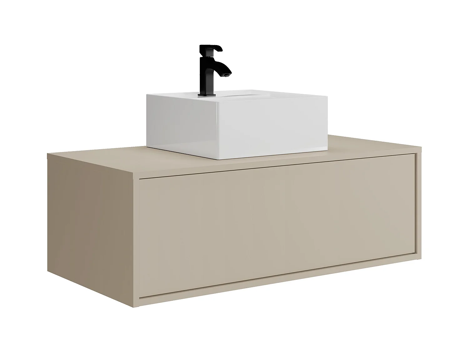 Meuble de salle de bain suspendu beige avec simple vasque carrée - 94 cm - TEANA II