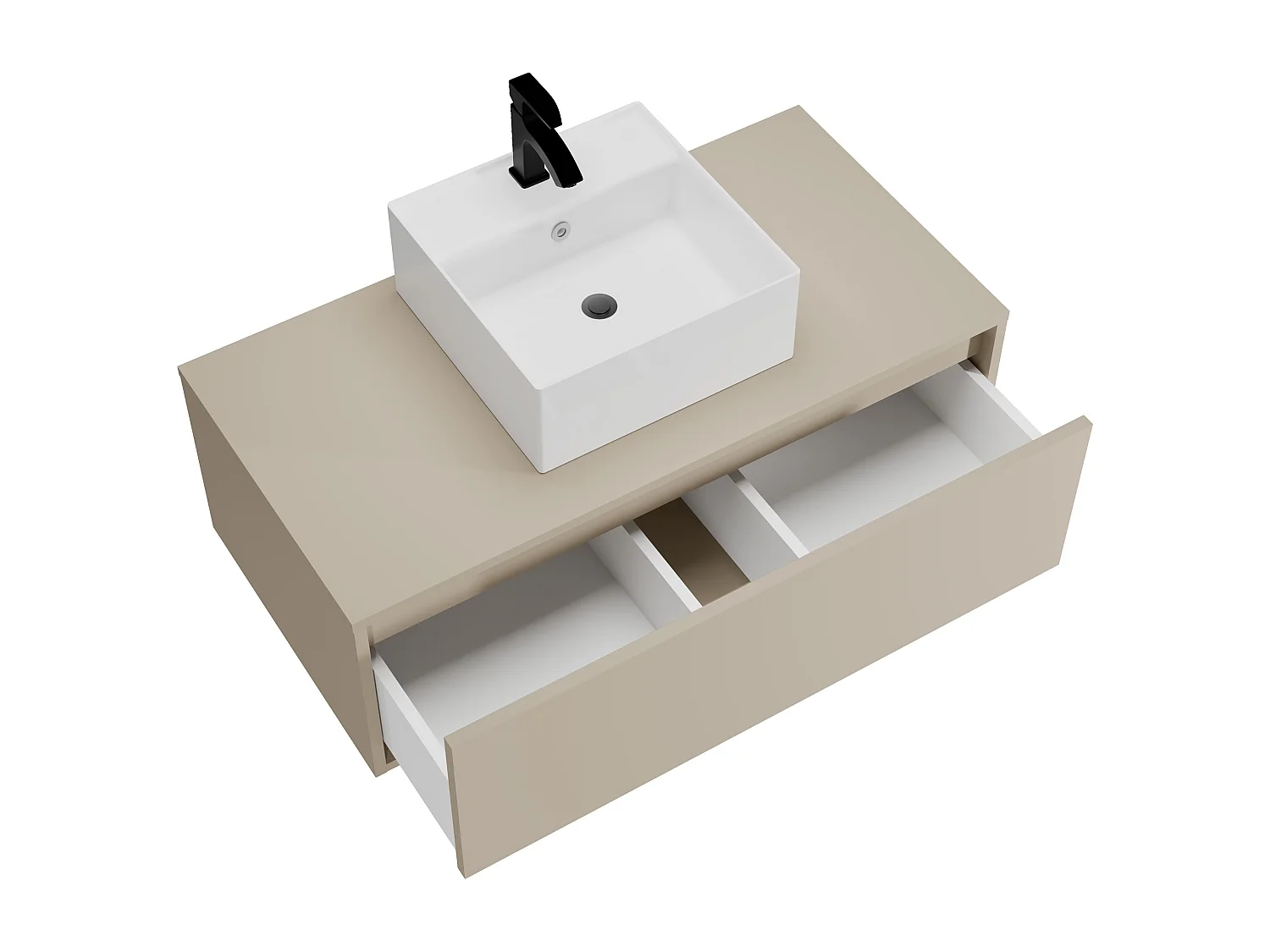 Meuble de salle de bain suspendu beige avec simple vasque carrée - 94 cm - TEANA II