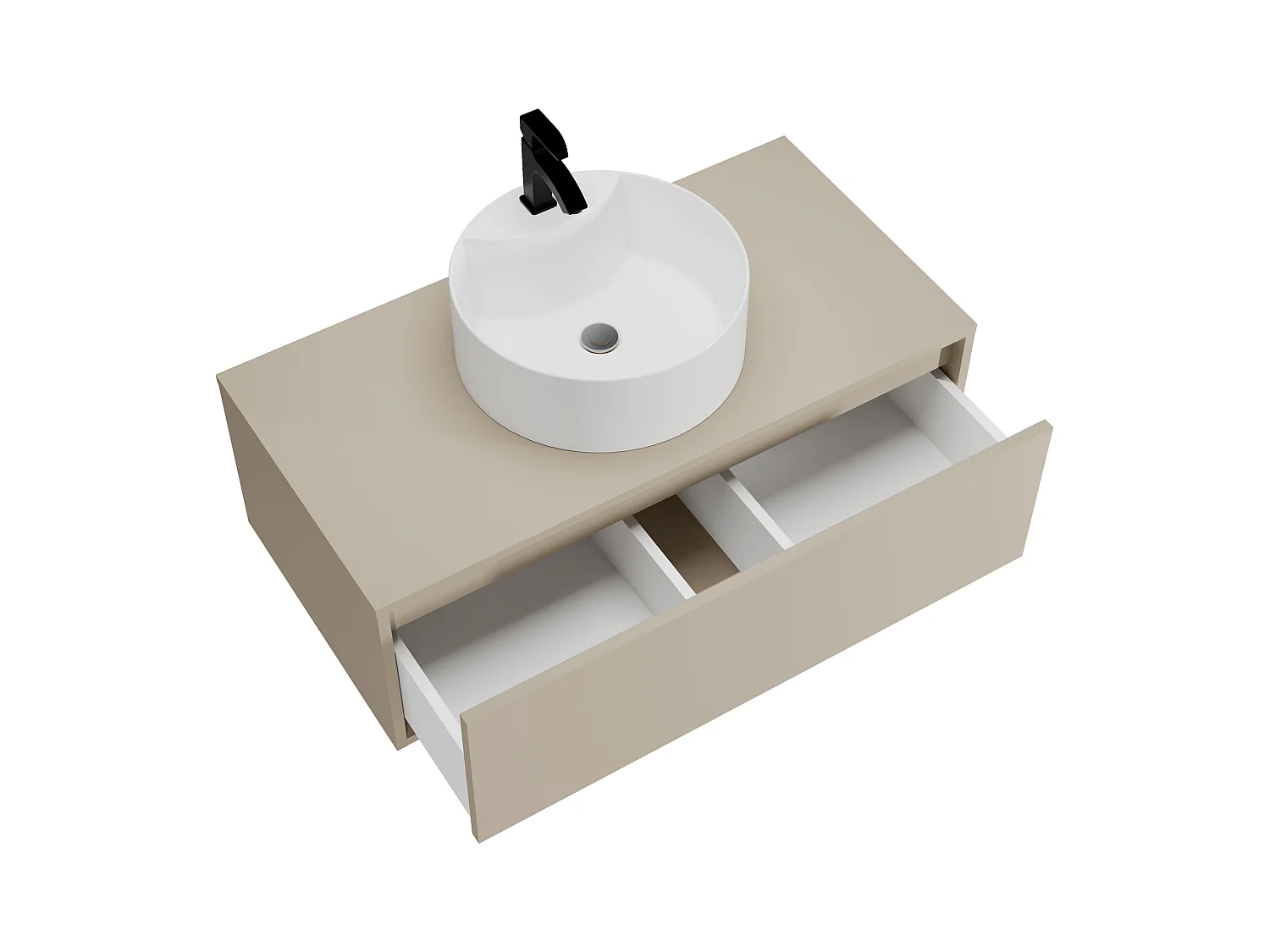 Meuble de salle de bain suspendu beige avec simple vasque ronde - 94 cm - TEANA II