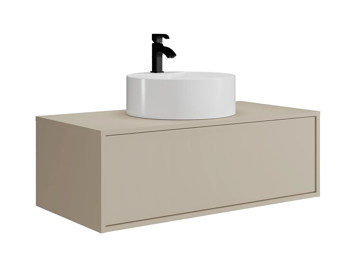 Meuble de salle de bain suspendu beige avec simple vasque ronde - 94 cm - TEANA II