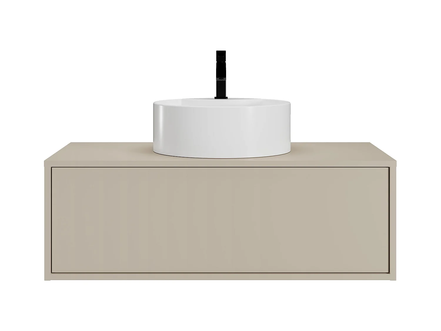 Meuble de salle de bain suspendu beige avec simple vasque ronde - 94 cm - TEANA II