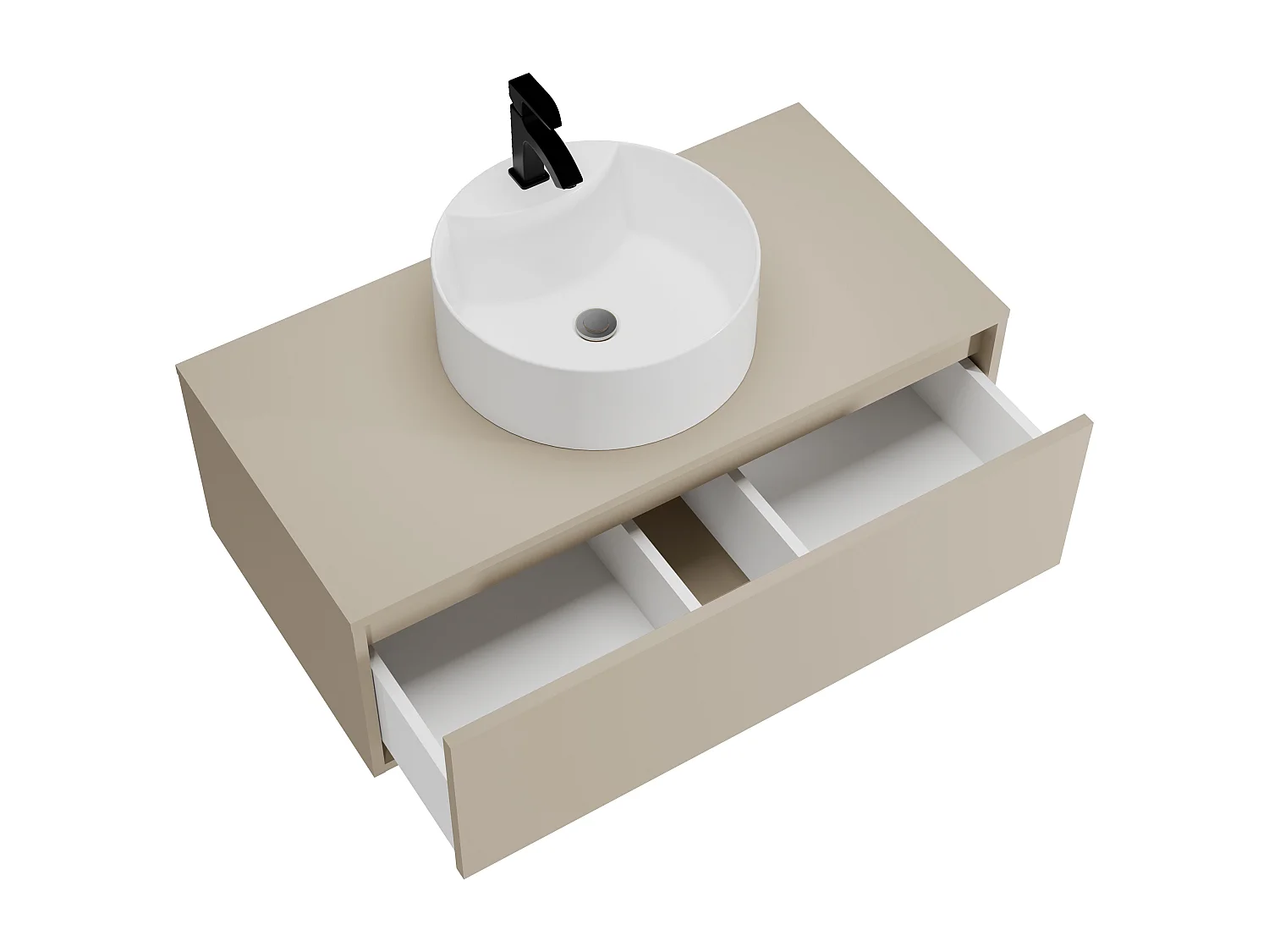 Meuble de salle de bain suspendu beige avec simple vasque ronde - 94 cm - TEANA II