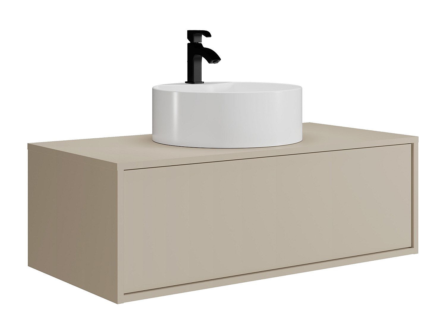 Waschbeckenunterschrank hängend mit rundem Einzelwaschbecken- Beige - 94 cm günstig online kaufen