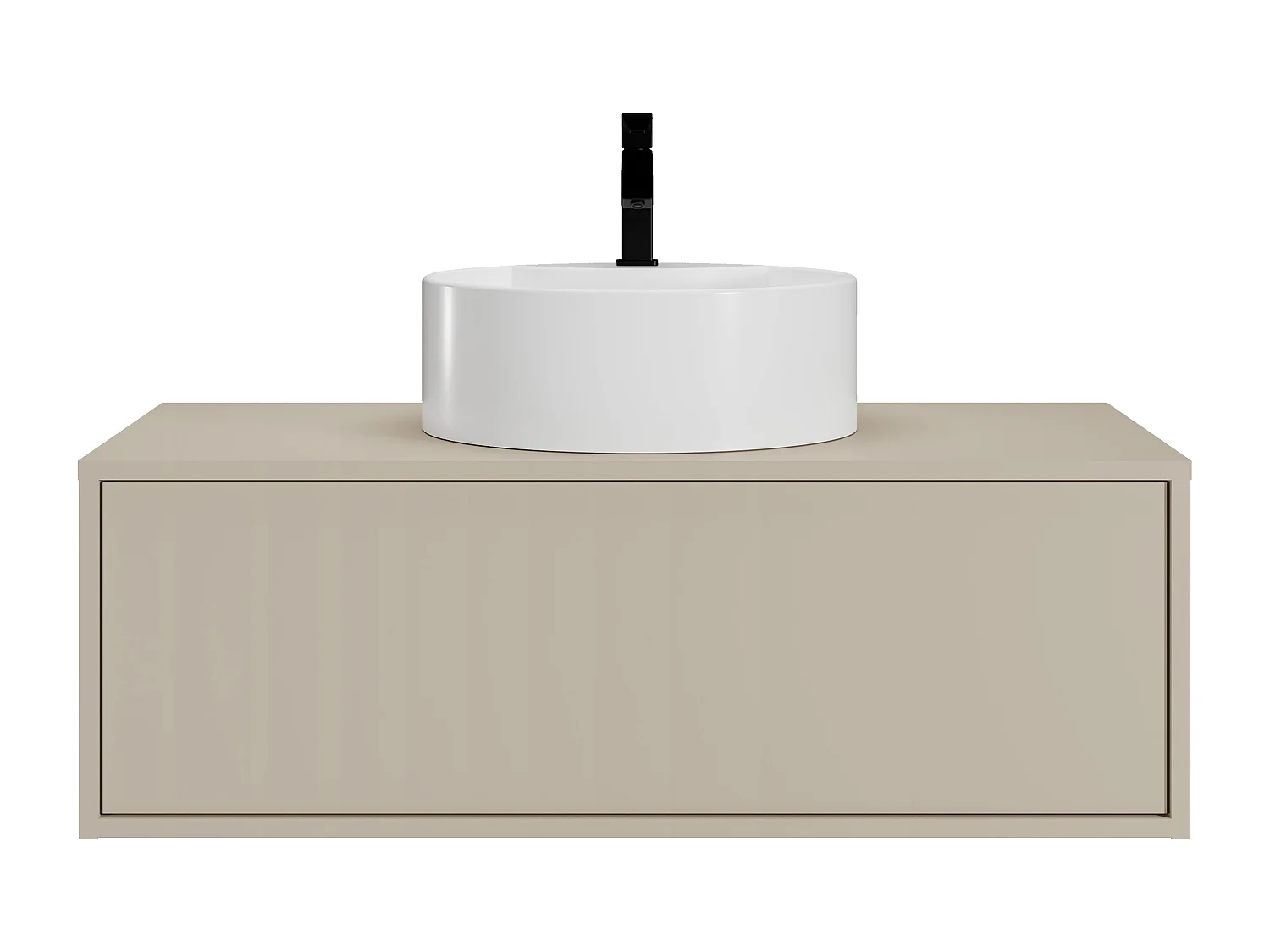 Meuble de salle de bain suspendu beige avec simple vasque ronde - 94 cm - TEANA II