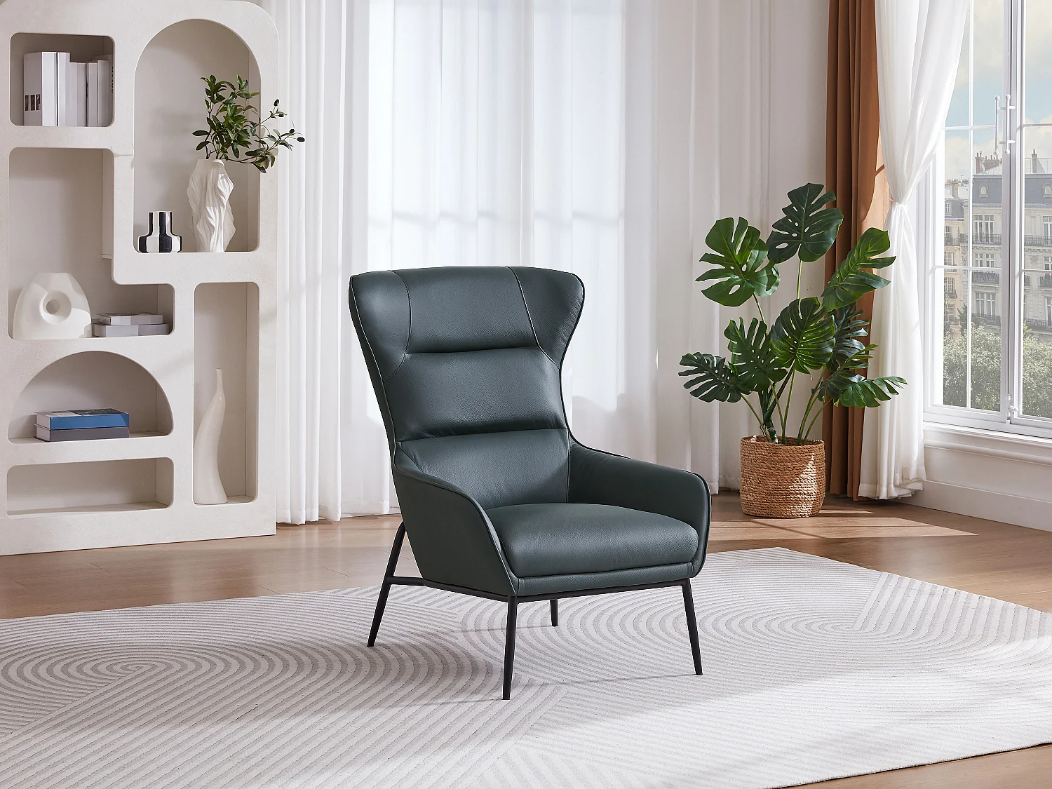 Fauteuil en cuir de buffle gris DINNIA