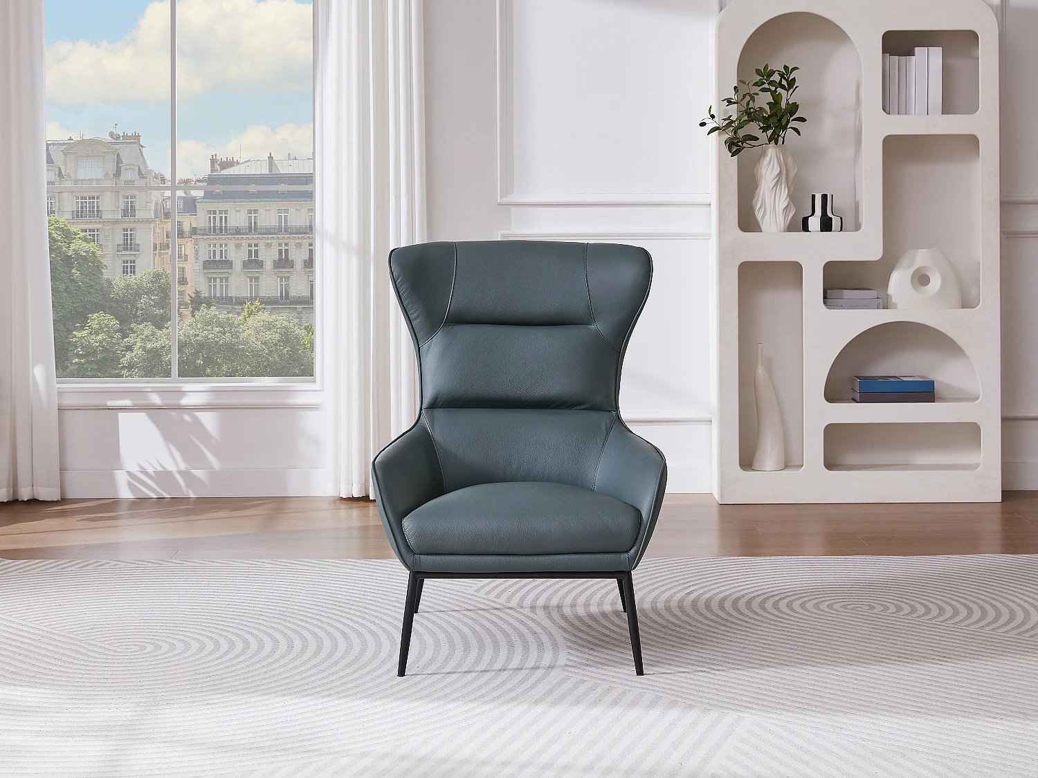 Fauteuil en cuir de buffle gris DINNIA