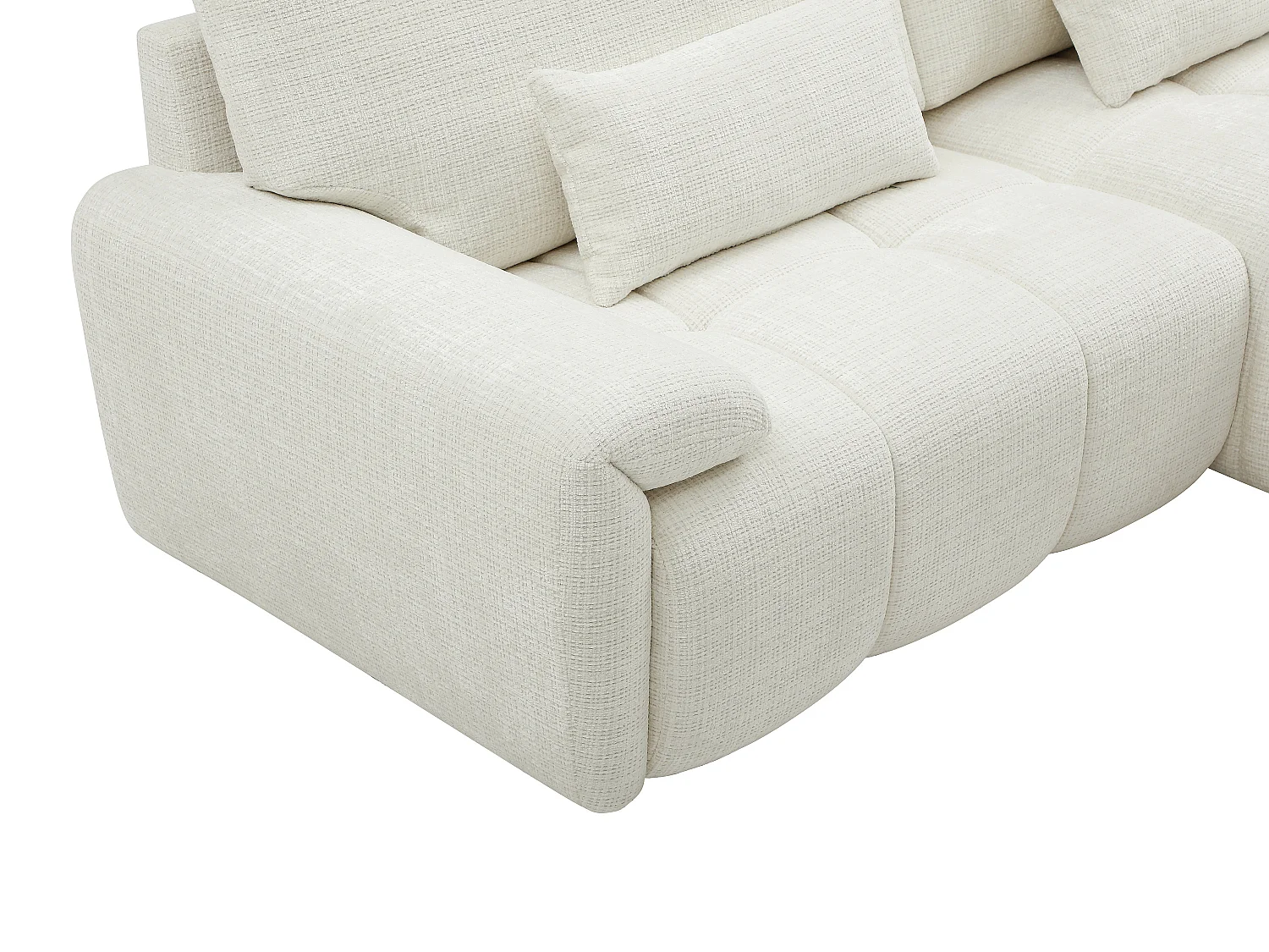 Canapé d'angle droit en tissu chenille blanc cassé ANELKO