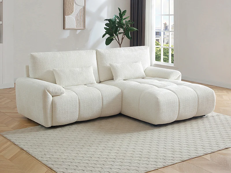 Canapé d'angle droit en tissu chenille blanc cassé ANELKO