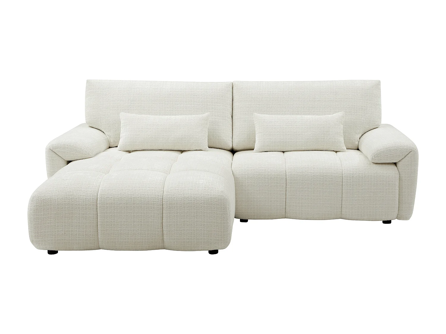 Canapé d'angle gauche en tissu chenille blanc cassé ANELKO