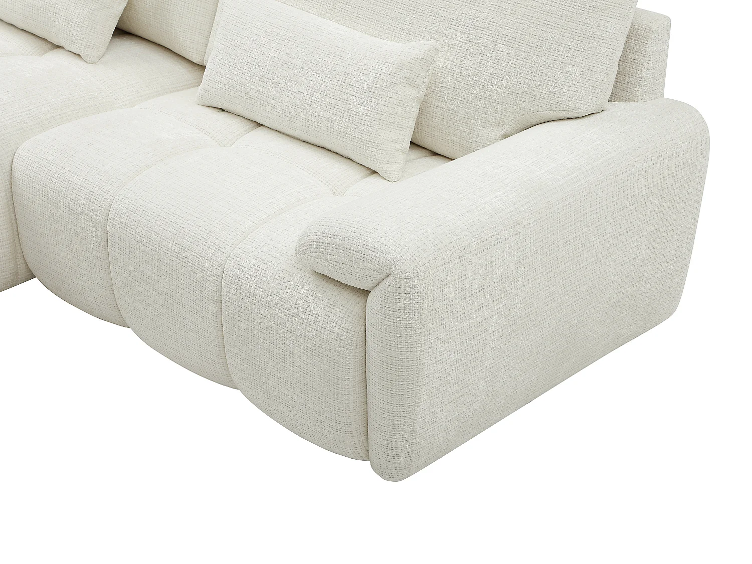 Canapé d'angle gauche en tissu chenille blanc cassé ANELKO