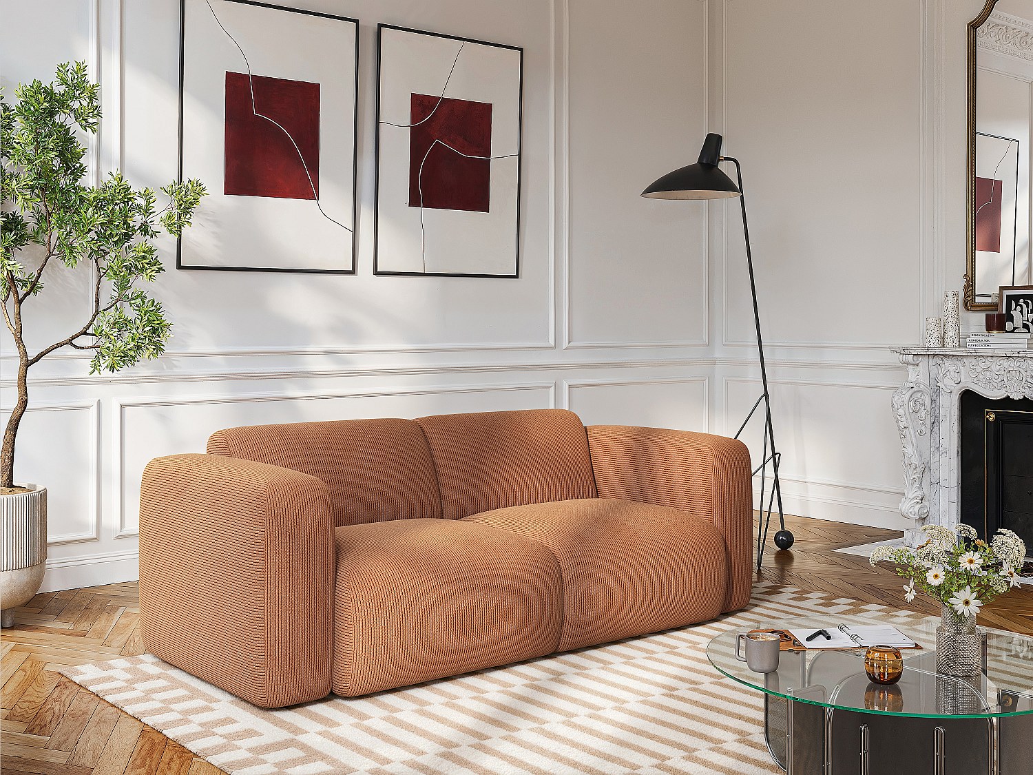 Sofa 3-Sitzer aus fein geripptem Cord – Terrakotta – POGNI von Maison Céphy günstig online kaufen