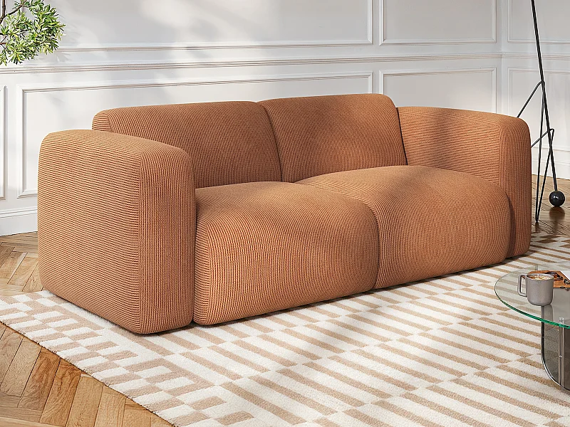 Canapé 3 places en velours côtelé fines côtes terracotta POGNI de Maison Céphy